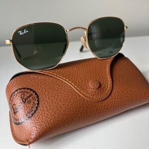 Women’s Ray Ban Hexagonal gold flat sunglasses